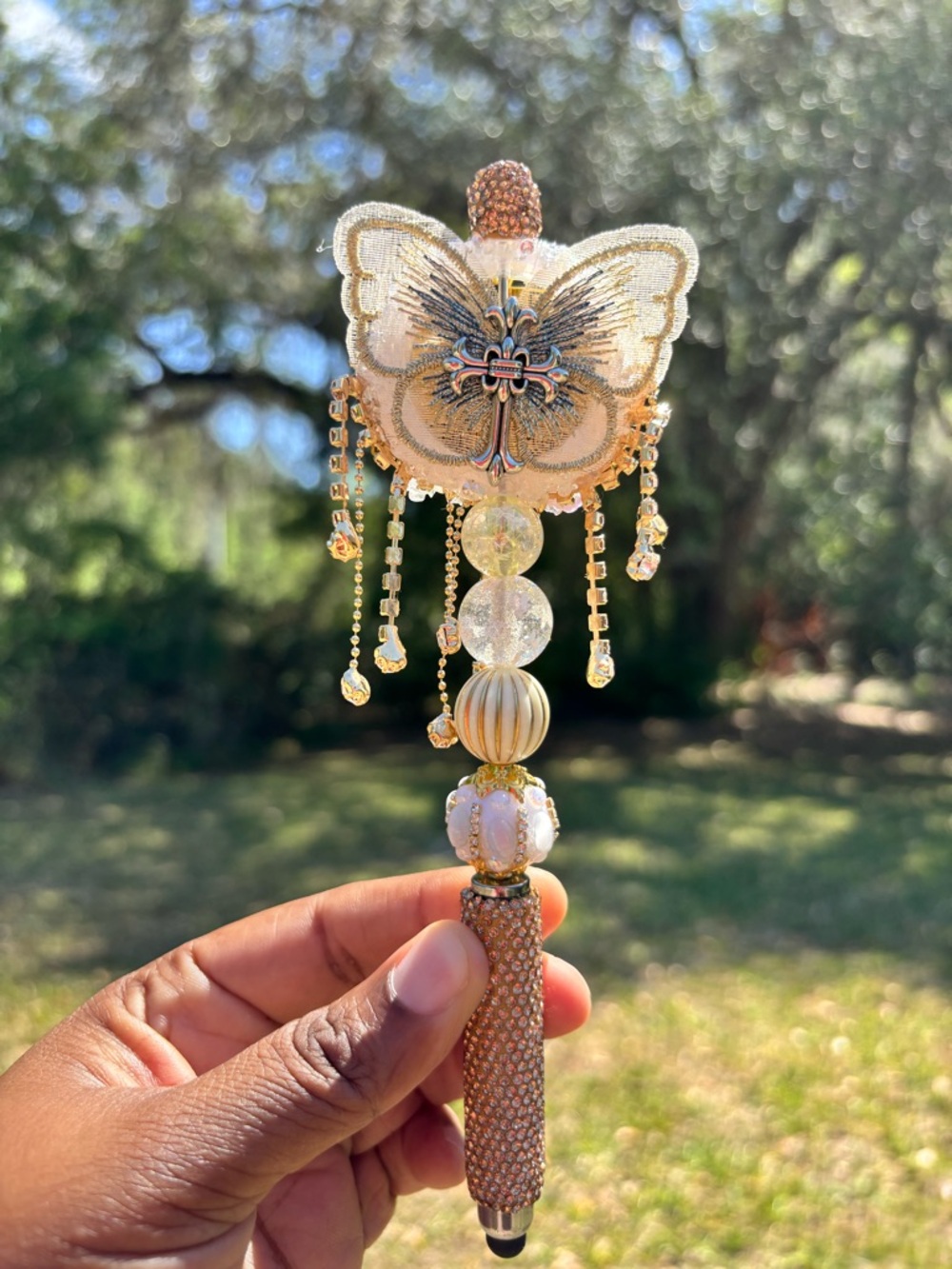 Handcrafted Embellished  Rhinestone Crystal Prayer Book Stylus  - Pink & Gold - Picture 2 of 4